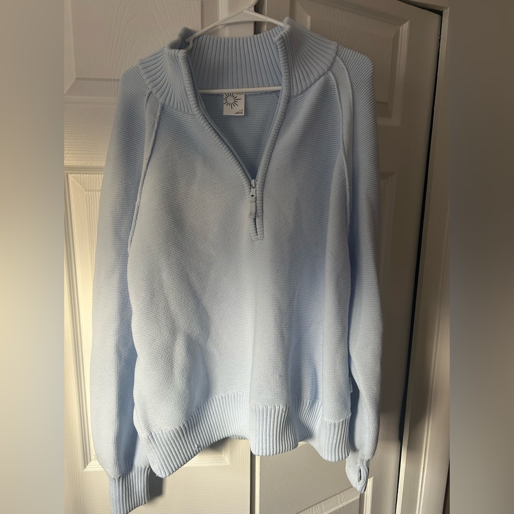 Aerie Offline Light Blue Half Zip Knit Sweater